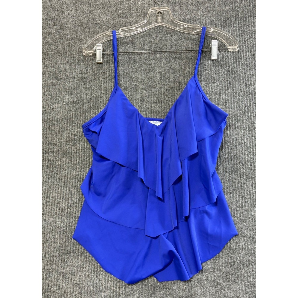 Venus Women Royal Blue Ruffle Tiered Tankini Swimsuit Top Size 12 V-Neck Padded